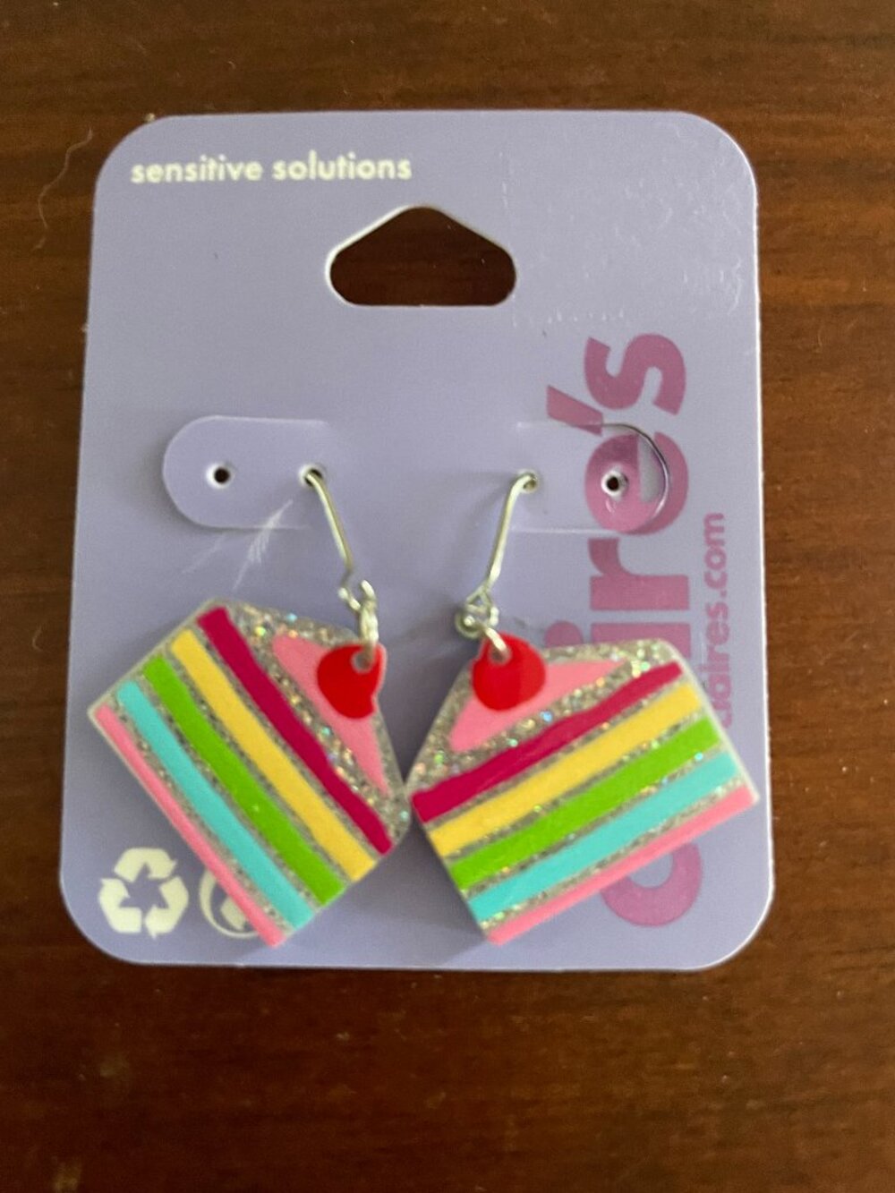 Bundle 3 for $12.  Claire's Rainbow Birthday Cake Earrings with Silver Sparkles